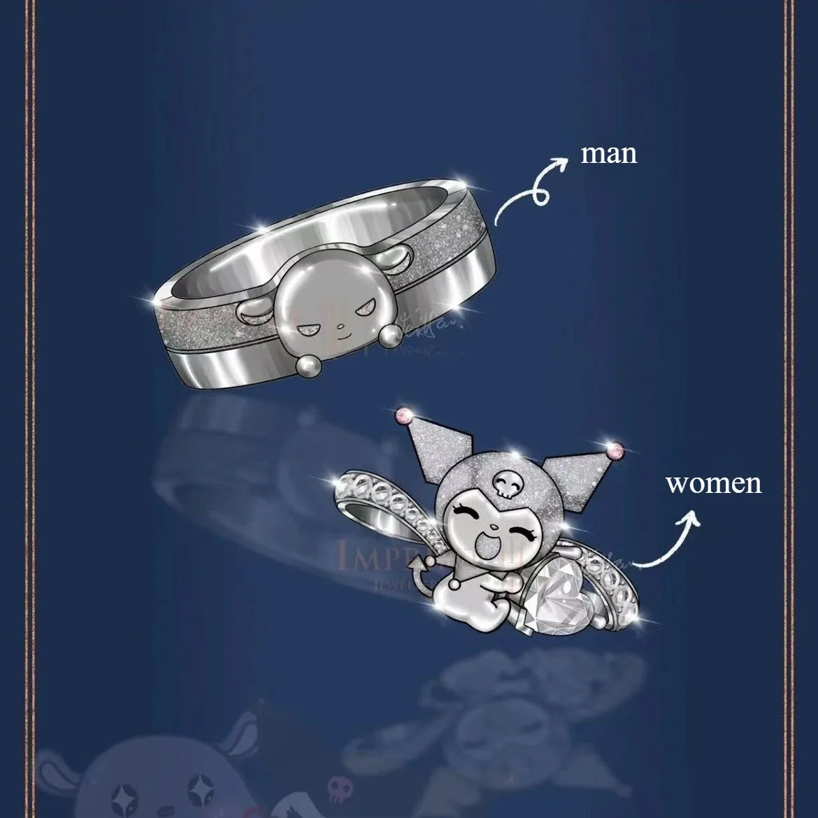 

Sanrio Couple Ring Men and Women Cartoon Pattern Kulomi Character Opening Adjustable Couple and Best Friends