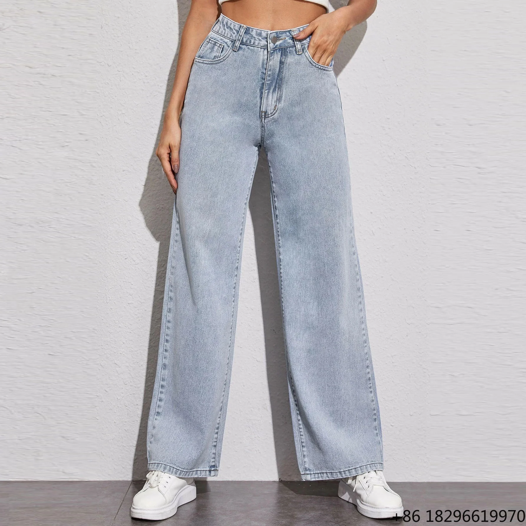European American High-waisted Cotton Elegant Commuting Breathable Elastic Women's Jeans Casual Daily Street Wear