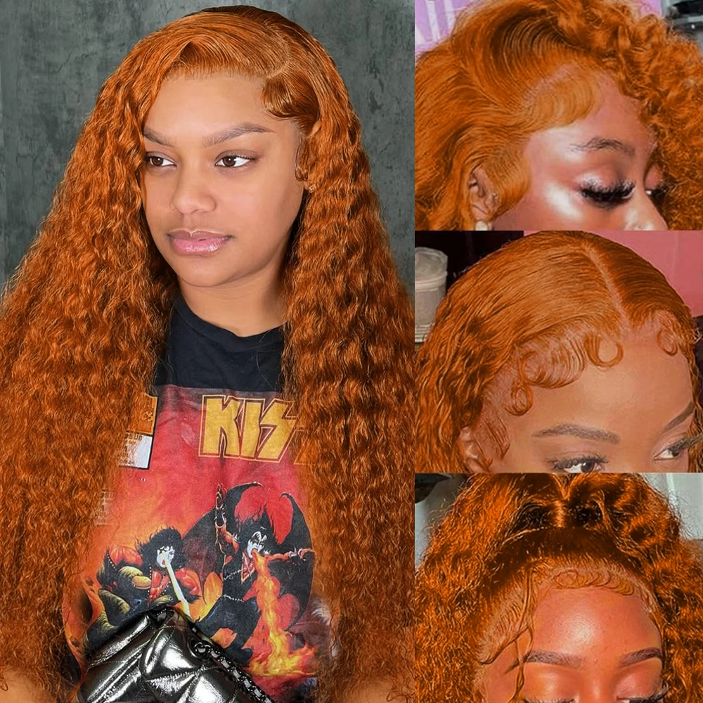 38 بوصة الزنجبيل البرتقال موجة المياه الدانتيل الجبهة باروكة من شعر طبيعي 13x4 13x6 موجة عميقة الدانتيل الباروكة الأمامية شعر بشري مجعد 200 الكثافة