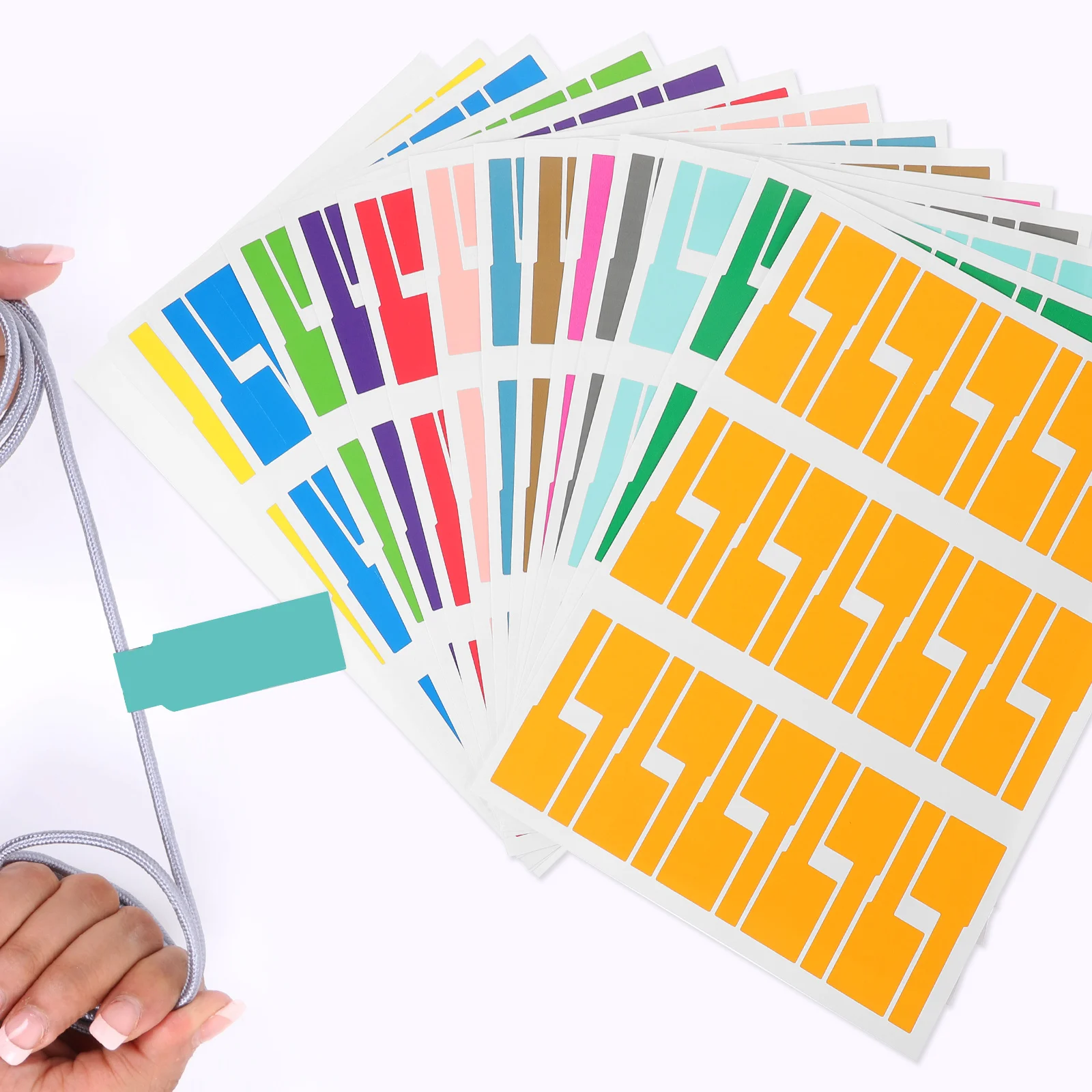 ป้ายสายเคเบิลแบบมีกาวในตัวสีสันสดใส 14 แผ่น ป้ายสายไฟที่ใช้งานได้จริงสำหรับป้ายสายไฟสำหรับระบุสายเคเบิลในบ้านและสำนักงาน