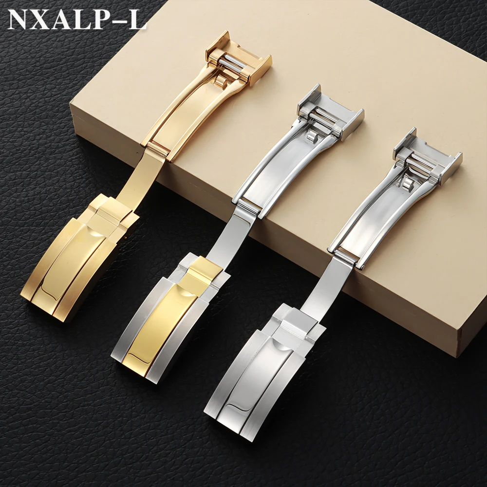 Fecho de pulseira de relógio de aço inoxidável, 9mm x 16mm, para rolex water ghost submariner gmt master daytona, botão, fivela de metal sólido 9mm x 18mm