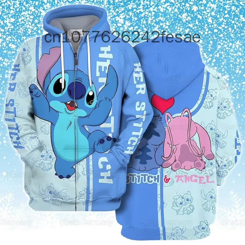 

Stitch And Angel Zipper Hoodie Casual Hip Hop Street Clothing Men's and Women's Long sleeved Sweatshirts