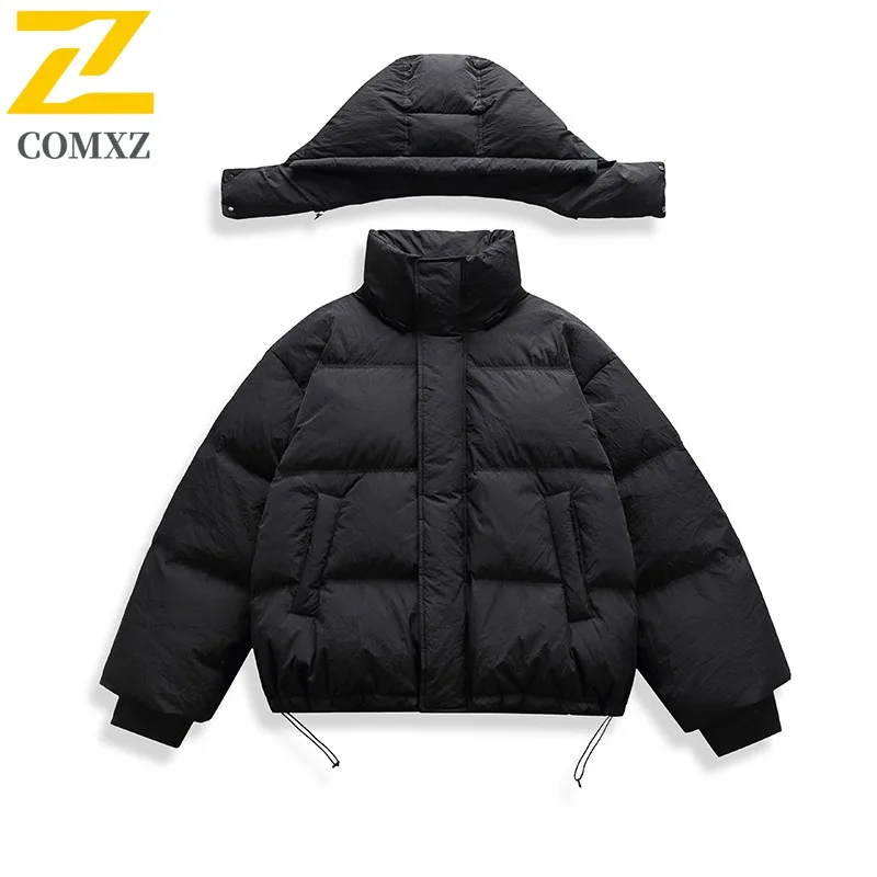 Jaket Musim Dingin Pria COMXZ 2025 Longgar Trendi untuk Perjalanan Jalanan Ringan Jaket Ski Berlapis Premium Desain Mantel Berlapis Salju