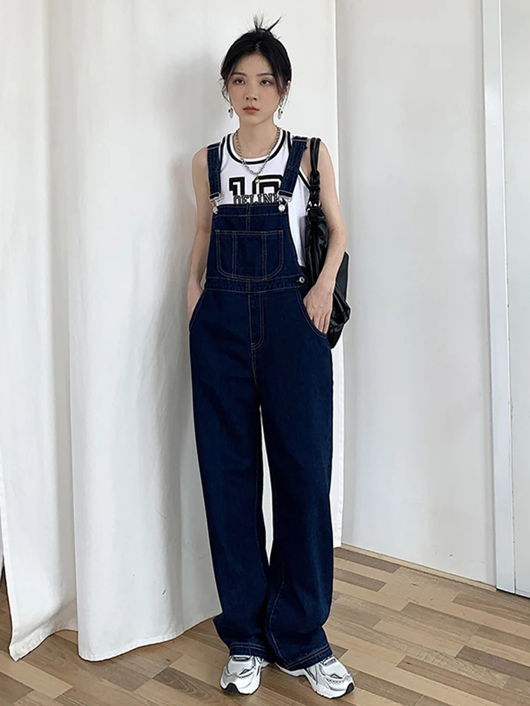 

Модные джинсовые комбинезоны женские весенние, свободного кроя, с эффектом стройности, с высокой талией, на пуговицах, длинные брюки