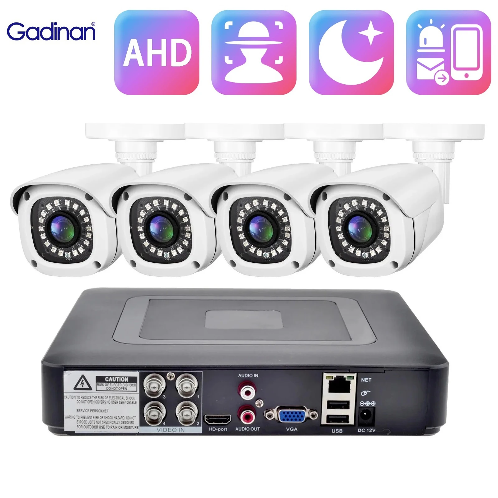 Gadinan Outdoor 5MP AHD Camera Kit Face Detection Security Video Recorder Surveillance System Email Alarm CCTV DVR Set