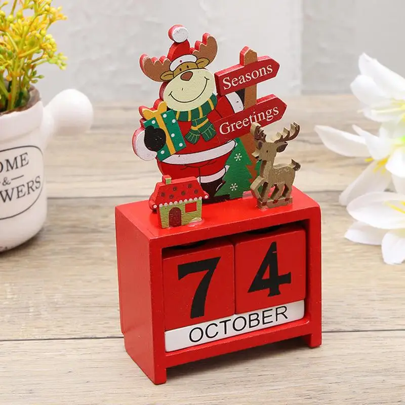 Christmas Wooden Calendar Ornament Countdown Santa Claus Snowman DIYS for Tabletop Ornaments Christmas Decoration