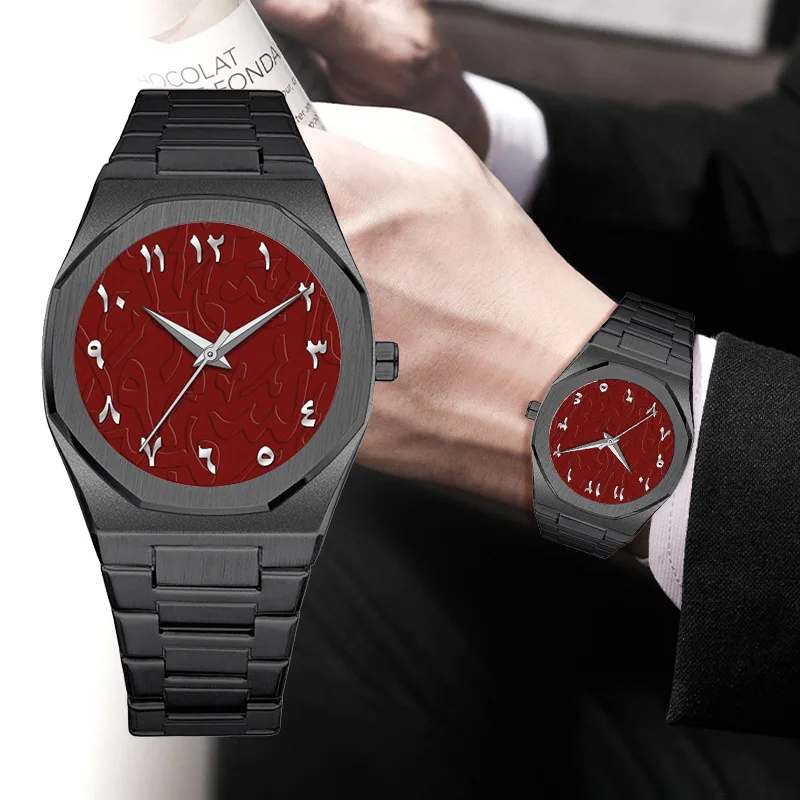 

Классические мужские деловые часы 2025 года, серебряные полоски, ближневосточные арабские кварцевые часы с цифровым циферблатом, индивидуальный логотип бренда