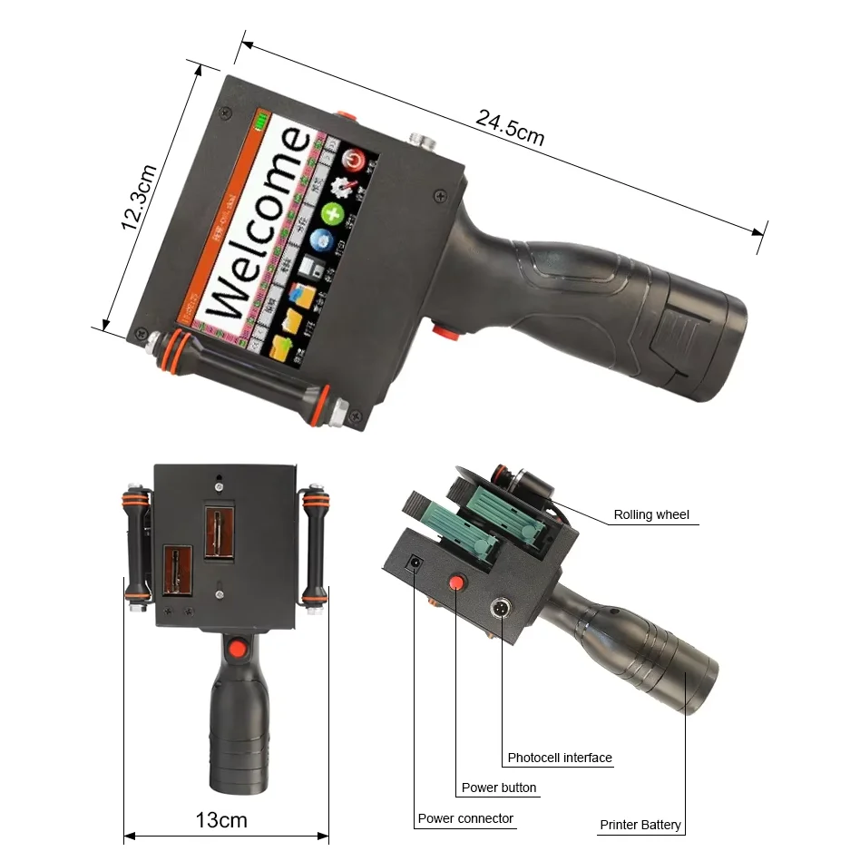 Portable Handheld Inkjet Printers Gun 50mm Bluetooth for Big Text Batch Barcode Label Date No encryption 50.8mm Printing Machine