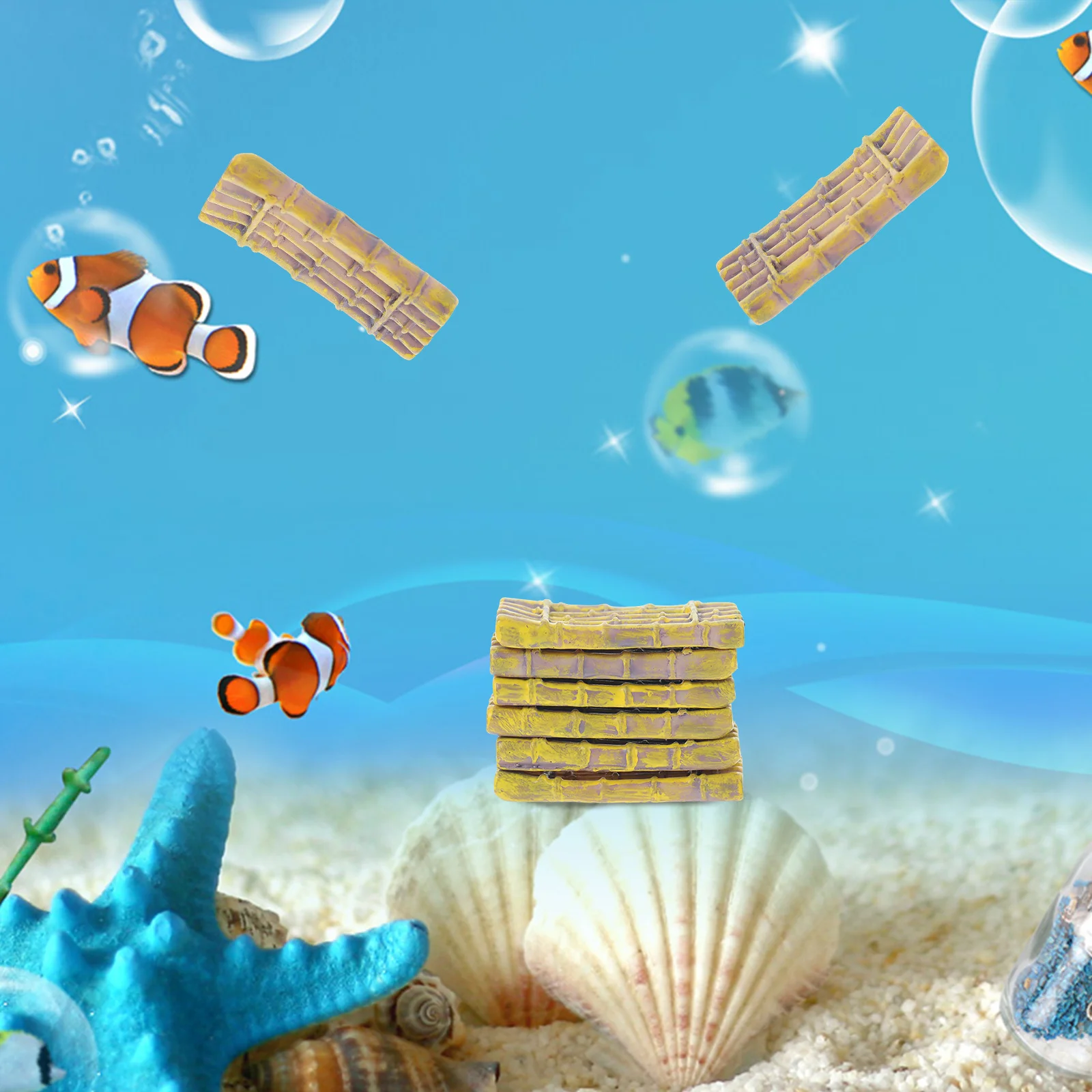 

6Pcs Mini Bamboo Raft Resin Craft Aquarium Decoration Simulation Raft Landscape Micro Decor Photography Prop Mini Resin Craft