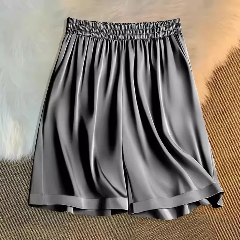 

Extra Large 300 Pou Summer Ice Silk Triacetate orts Men's Satin Thin Loose Five-Point Casual Pants Mid-Pants