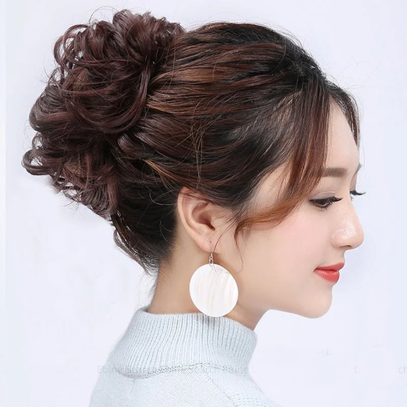 Fashion Wig Hair Claw Bun Messy Scrunchies Hairpiece Accessories Claw Clip Chignon Curly Fake Hair Elastic Hair Band for Women