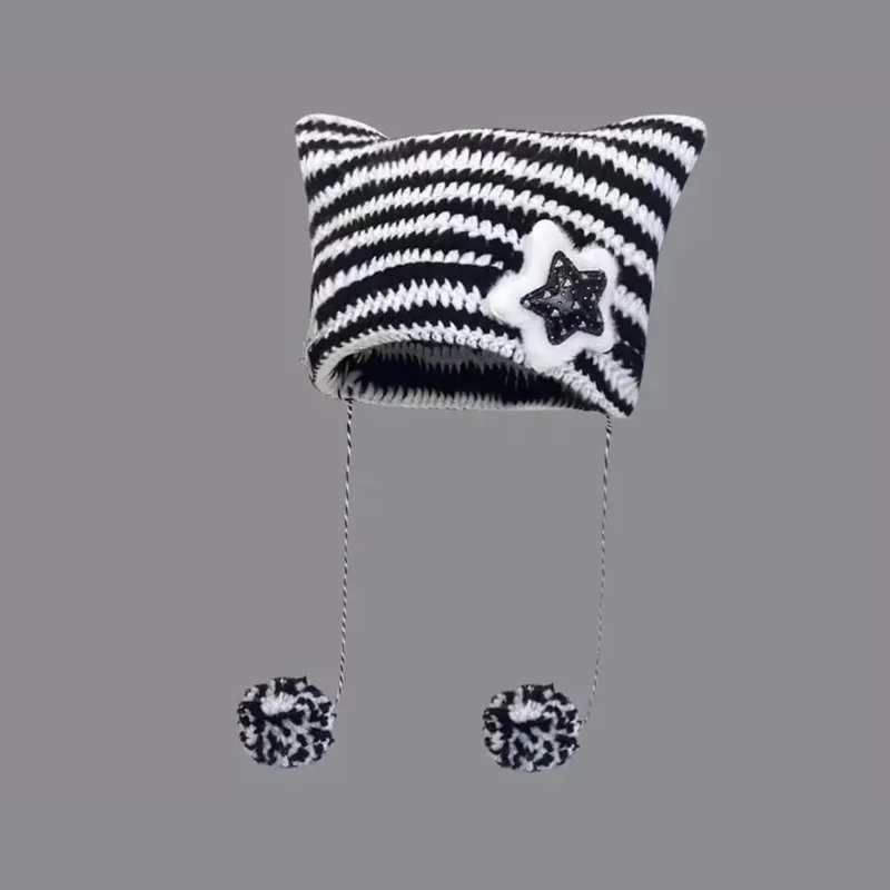 Autumn/Winter Fashion Stripe Cap Y2K Women's Knitting Hat Unisex Warm Beanie Hat Five-pointed Star Pullover Harajuku Women's Hat
