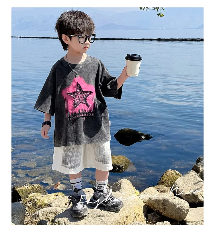 Baby Jungen Top Jungen Sommer Kurzarm T-Shirt neue Kinder Sommer ausländische Atmosphäre lose reine Baumwolle Mode Shirt