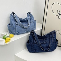 Vintage Canvas Denim Messenger Bag Multiple Pockets Blue Commuting Shoulder Pouch Harajuku Large Capacity Underarm Bag Women