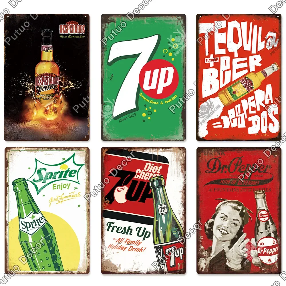 Putuo Decor Soft Drink Metal Sign Vintage Sign Tin Plaque Retro Metal Posters for Kitchen Bar Pub Club Man Cave Home Wall Decor