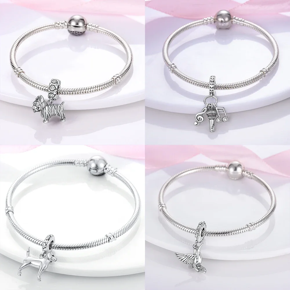 

Exquisite Original Inlaid Zircon Charm Beads 925 Silver Color Love Heart Snake Dangle Fit Bangle Bracelet Pendant Jewelry Gift