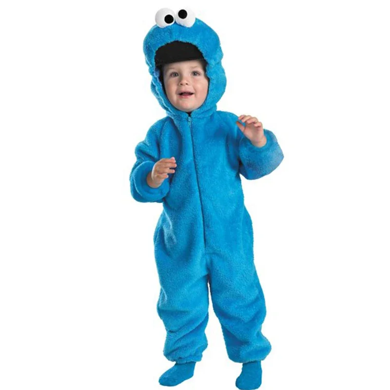 

2024 Sesame Boy Deluxe Cookie Monster Plush Jumpsuit Street Cookie Toddler Halloween Purim Costume For Kids