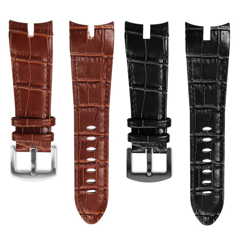 Cowhide lea/ther watchstrap 26 Concave-convex joint black brown watch band For Roger Dubuis EXCALIBUR KNIGHTS OF THE ROUND TABLE