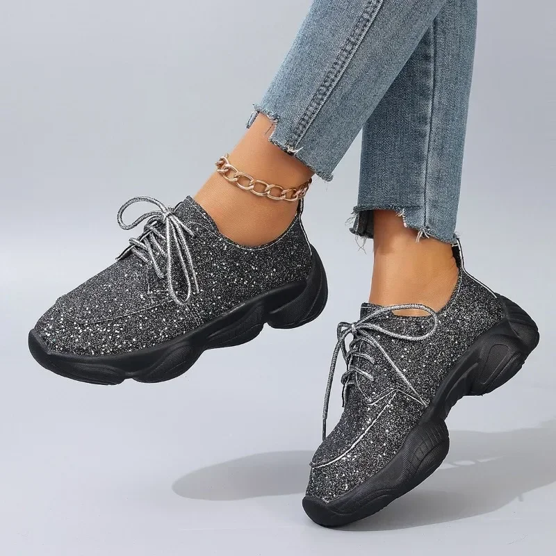 أحذية رياضية نسائية 2025 خريف جديد مزين بالترتر نمط مسطح مصمم الجري السفر أحذية رياضية مريحة غير رسمية Zapatos Mujer #4