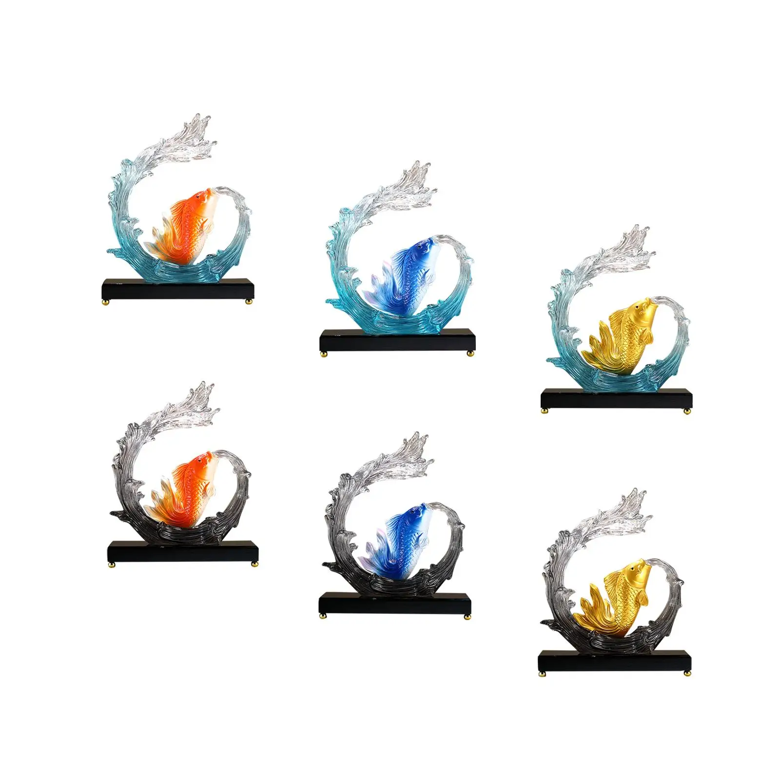 Carp Sculpture with Wave Creative Ideal Gift Wear Resistant Decorative Statue for Shop Collection Living Room Office Cabinet