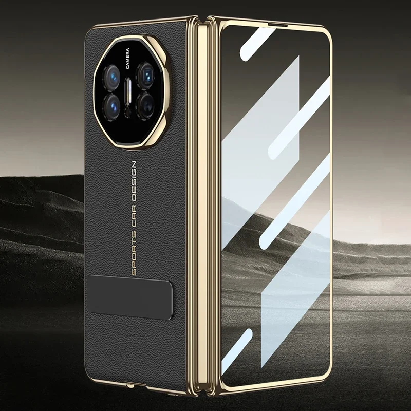 

Luxury Plating Leather Stand Case For Huawei Mate X5 X3 With Screen Glass Rotating Bracket Cover For Huawei Mate X3 Case Coque