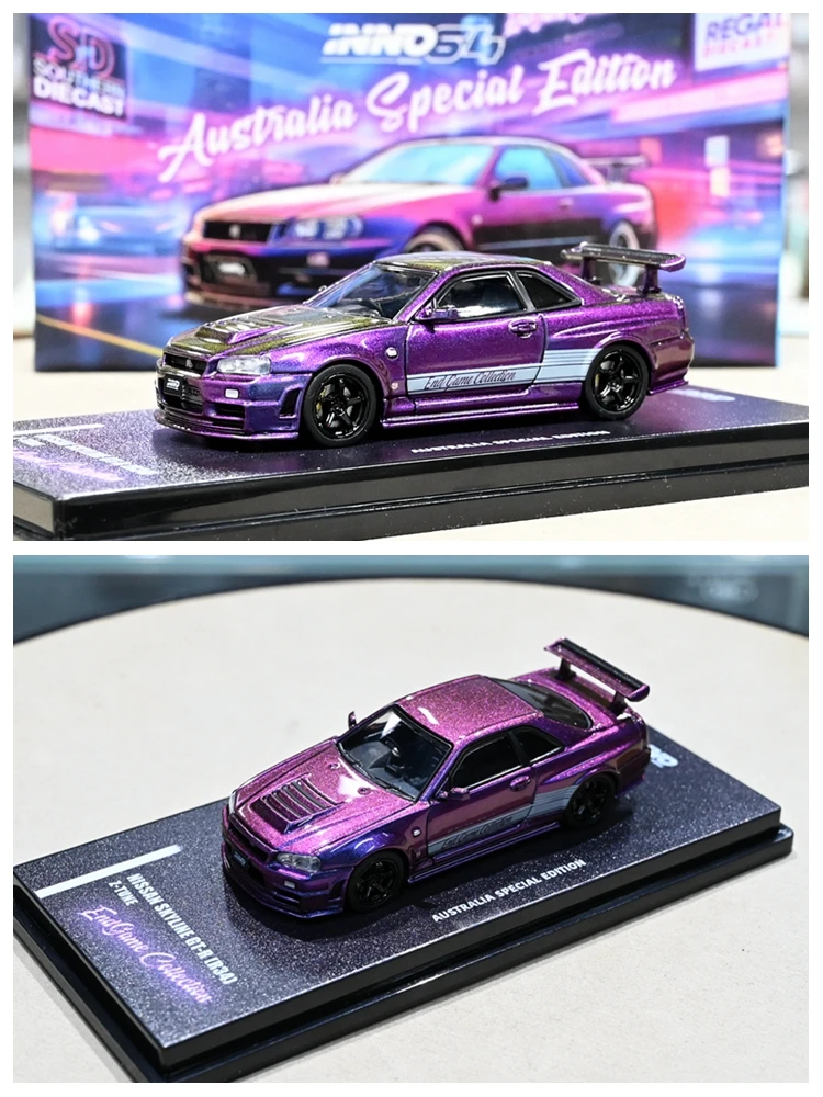 INNO 1/64 Nissan SKYLINE GT-R R34 Z-TUNE Purple Australian Special Edition Die-cast Alloy Car Model Collection Display Gifts