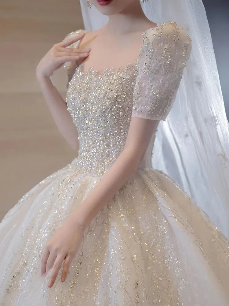 Vestido De novia corto con cuentas, novedad De 2024, vestidos De novia De tren grande De lujo, Vestido De baile De tul, vestidos De novia personalizados