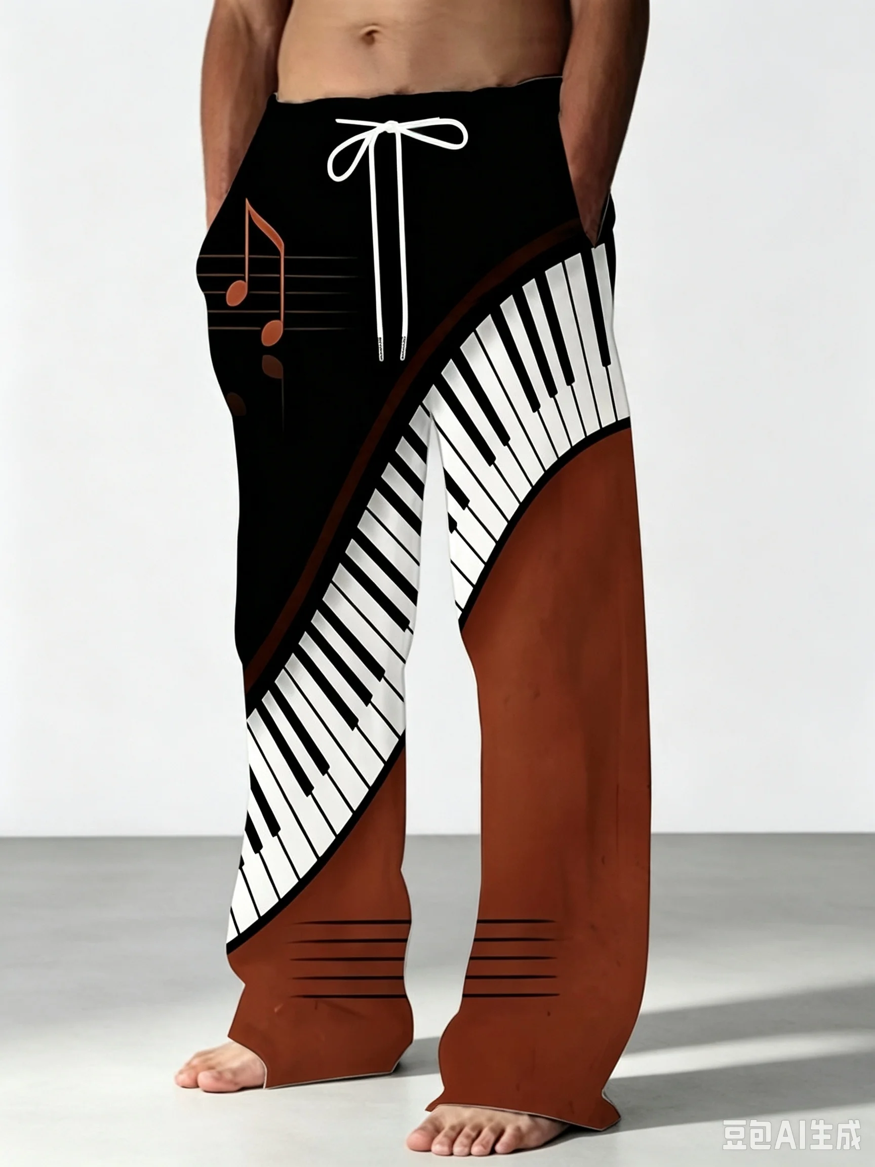 New Arrival Music Note Art Print Unisex Jogger Straight-Leg Pants Lightweight Trousers for Music Festival Holiday Daily Wear