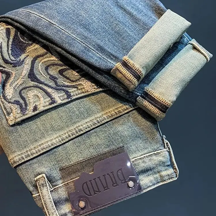 Jeans Men Luxury Summer Cowboy Men's High-end Jeans Autumn New Loose Gradual Washed Embroidery Narrow Feet Denim Trousers