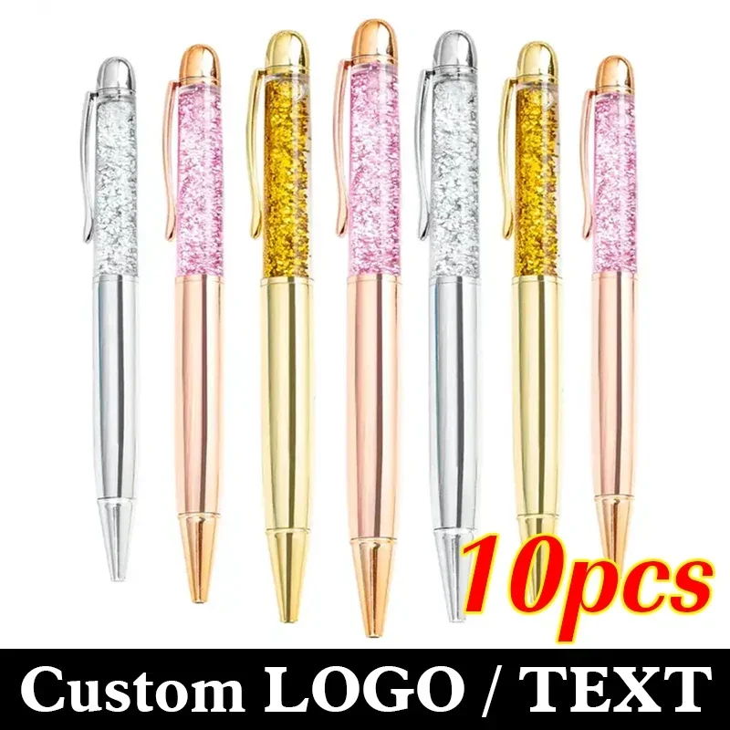 10pcs Fashion Quicksand Gold Powder Ballpoint Pen Custom Logo Crystal Pen Wholesale Lettering Name Pens Holiday Gift Supplies