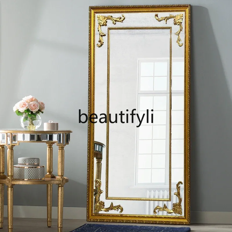 

French retro carved full-length mirror wall-mounted full-length mirror, high-end, changing mirror