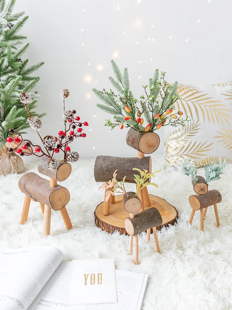 INS Nordic Christmas Deer Kids Photography Props DIY Toy Wooden Deer Ornaments Creative Wooden TV Cabinet Christmas Decoration