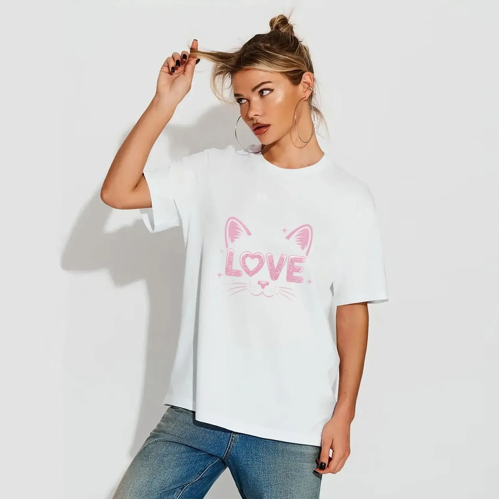 

Women's Casual Short Sleeve T-Shirt Print Stretch Round Neck Top Summer Y2k Cotton Tee T Shirt Women Clothing Couple Clothes