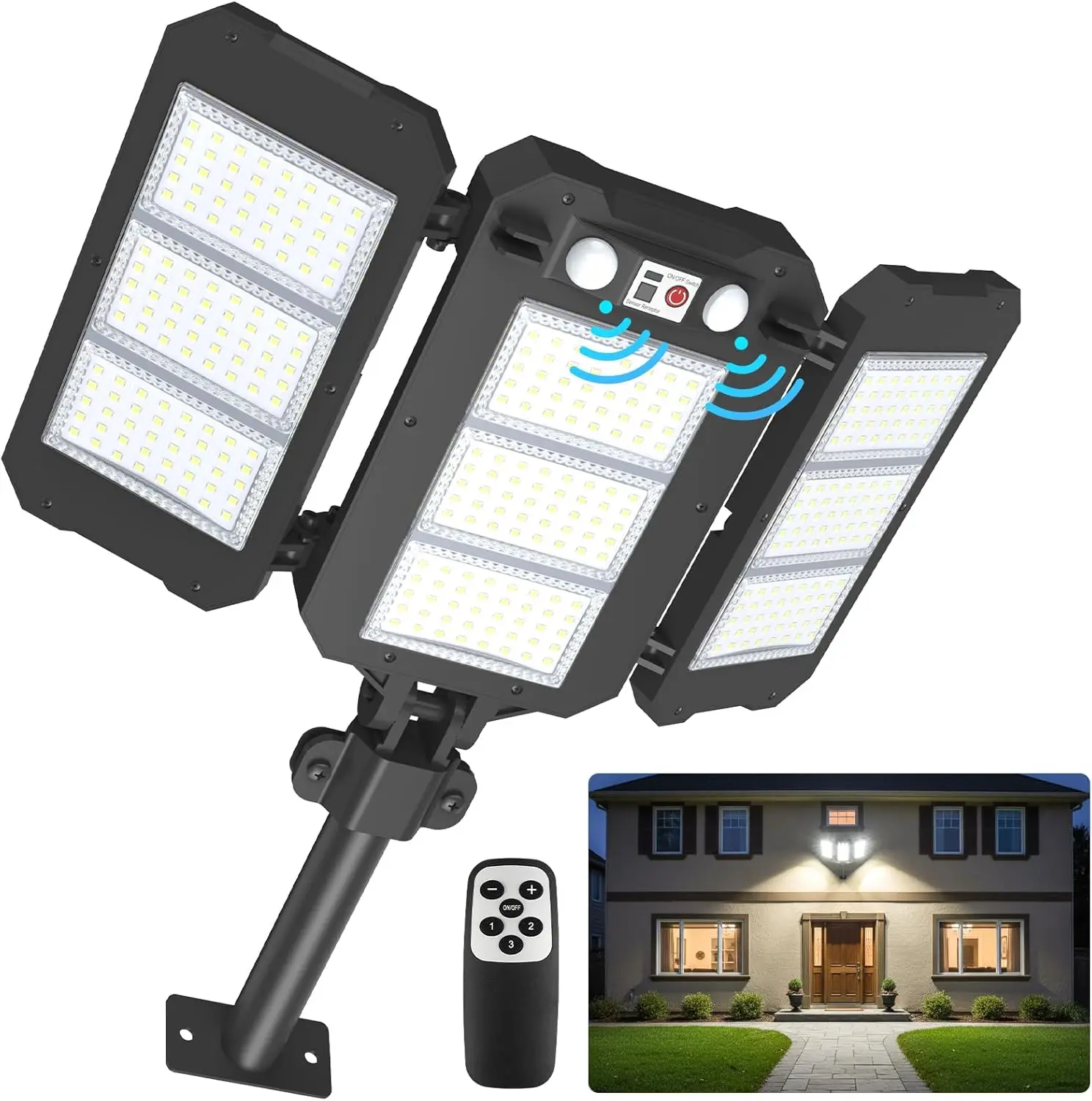 

Солнечные прожекторы 7000 лм для улицы, с дистанционным управлением и датчиком движения, водонепроницаемые, для двора, улицы, сарая