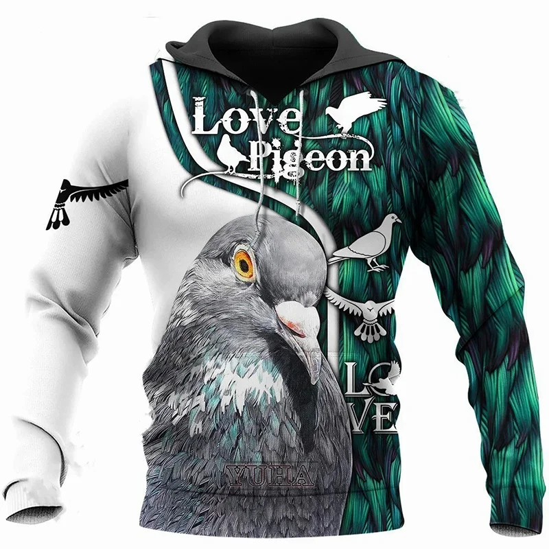 Street Retro Graphic Hoodies For Men Long Sleeve Hooded Sweatshirt 3d Print Pigeon Hoodie Casual Oversized Unisex Pullovers Tops