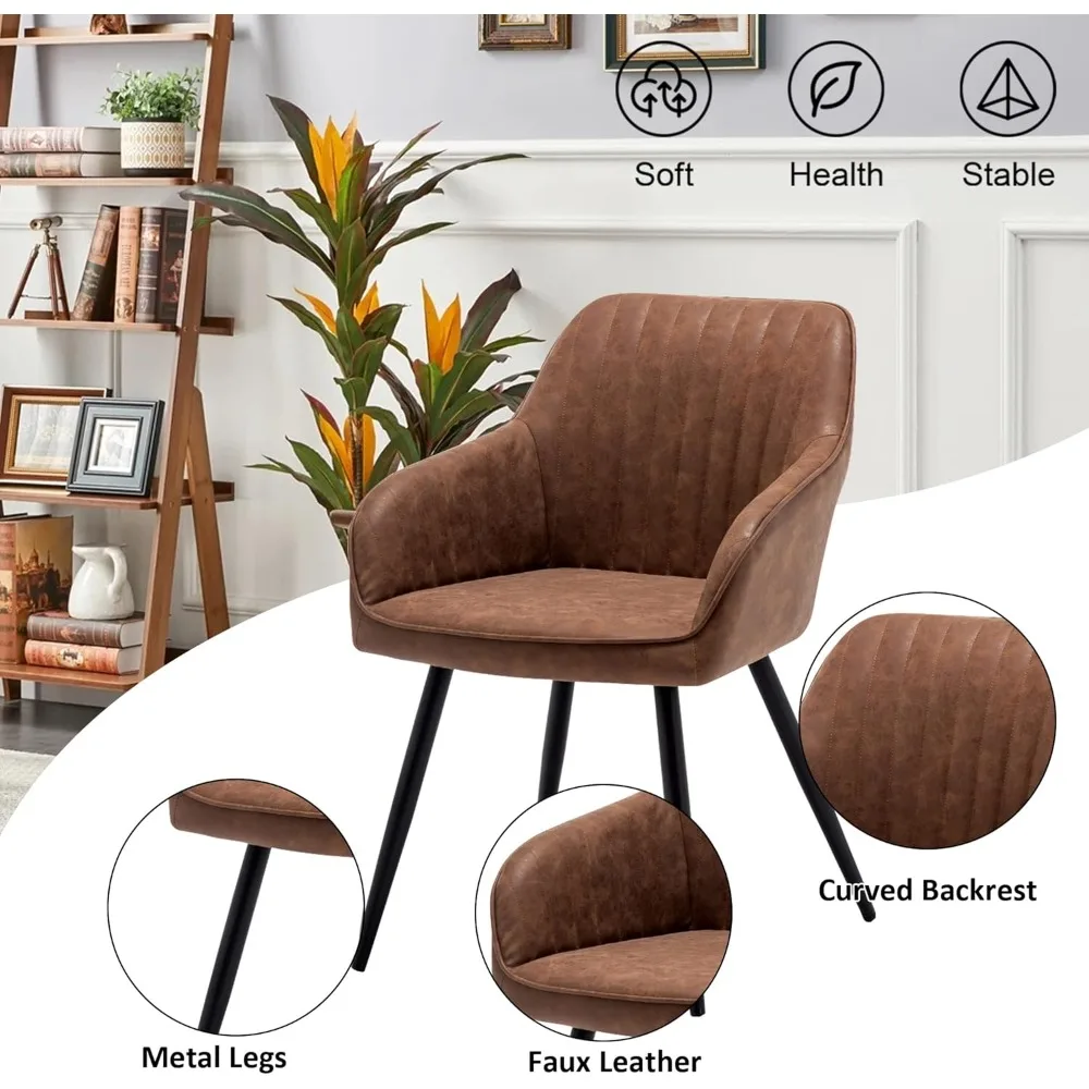 كراسي بذراعين من الجلد الصناعي لترفيه غرفة المعيشة/كرسي منجد بأرجل معدنية مجموعة من 2 لمكتب المطبخ المنزلي
