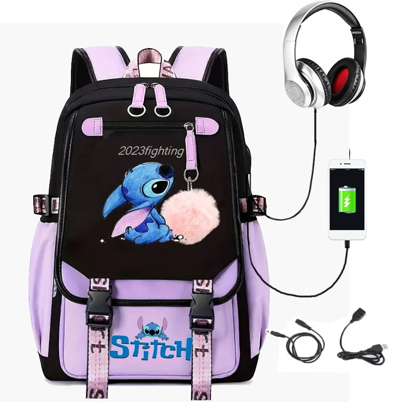 Mochila casual de grande capacidade, mochila escolar Lilo e Stitch, alunos do ensino fundamental, masculino e feminino do ensino médio