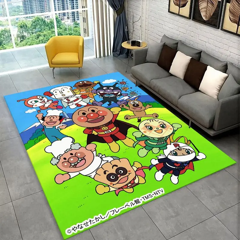 Retro Brave Anpanman Cartoon Carpet Rug for Playroom Bedroom Living Room Sofa Home Decor,Game Area Rug Non-slip Floor Mat Fest