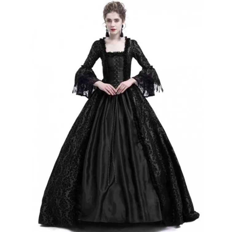 Patchwork Flared Sleeve Dress Maxi Length Literary Retro with High Waist Long Sleeve Long Dress Sexy Court Style Medieval Winter - view 4
