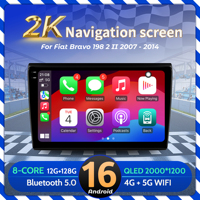9inch Car Radio For Fiat Bravo 198 2 II 2007-2014 BT Carplay Android 16 Multimedia Navigation Head Unit 2K QLED Screen