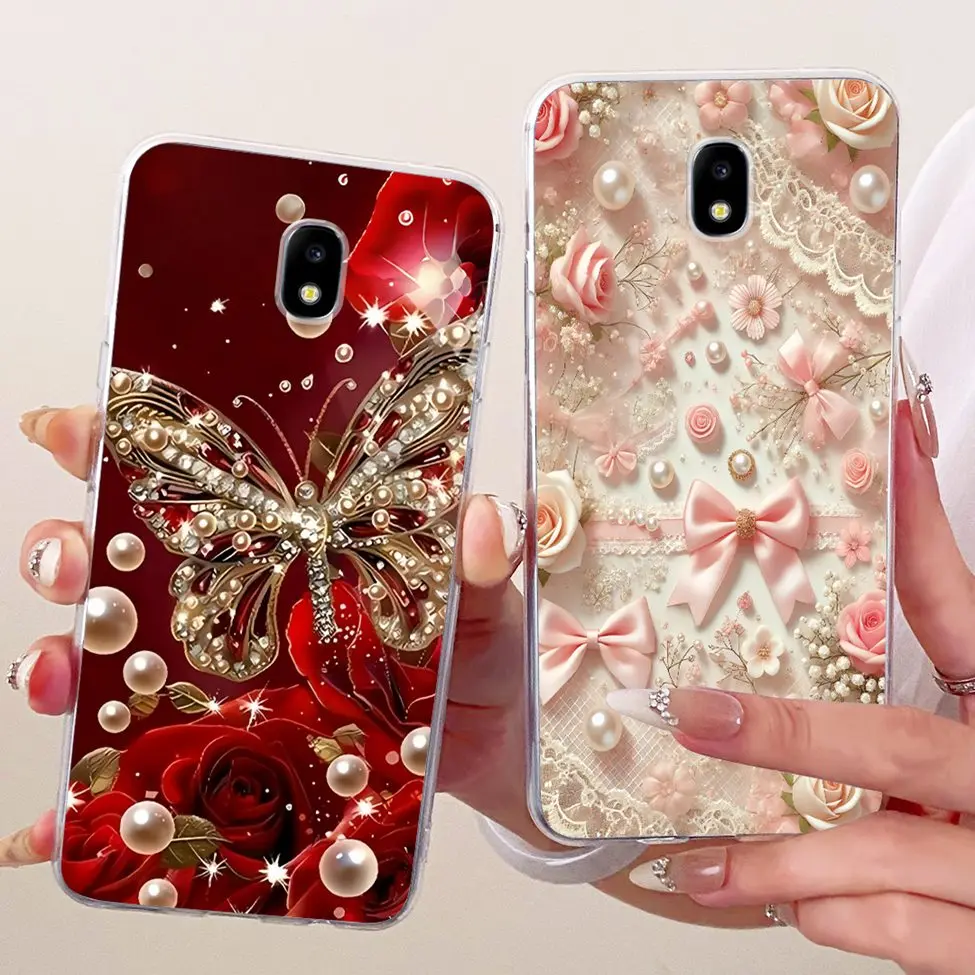 Clear For Samsung J7 2017 SM-J730F J7Pro SM-J730G Casing For Samsung J7 Pro Case Luxury Flowers Cute Cat Cool Painted Soft Cover