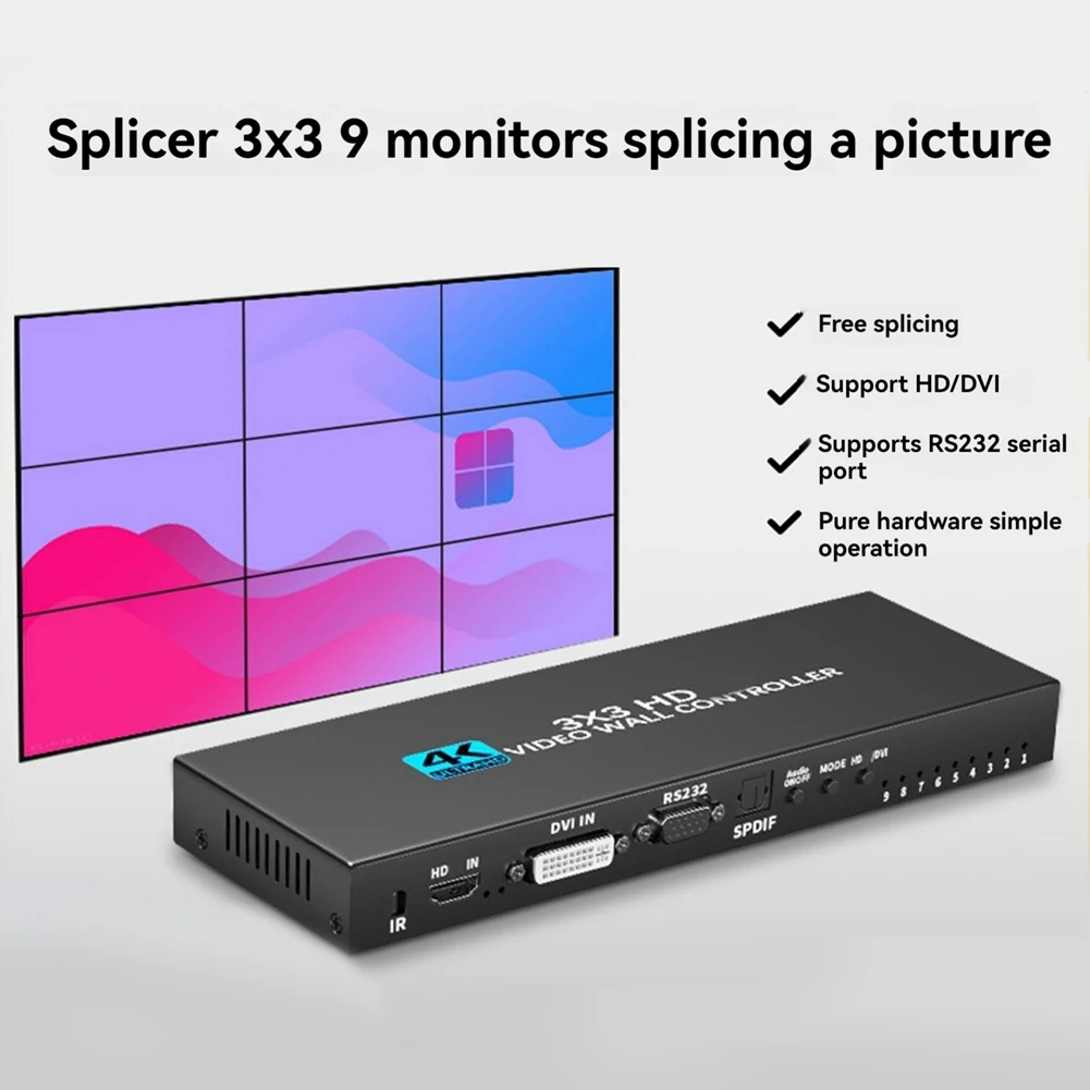 New!!4K -Compatible Video Controller 3X3 Video Wall Processor -Compatible Multi-Screen Video Processor US PLUG