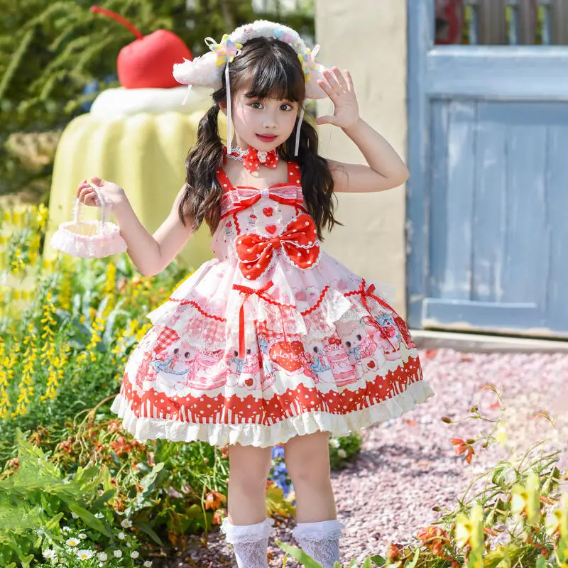 

Girls Suspender Ruffle Bow Lolita Dress Girls Princess Dress Summer New Children's Cake Dress Child Soft Dress Party Tutu Skirt