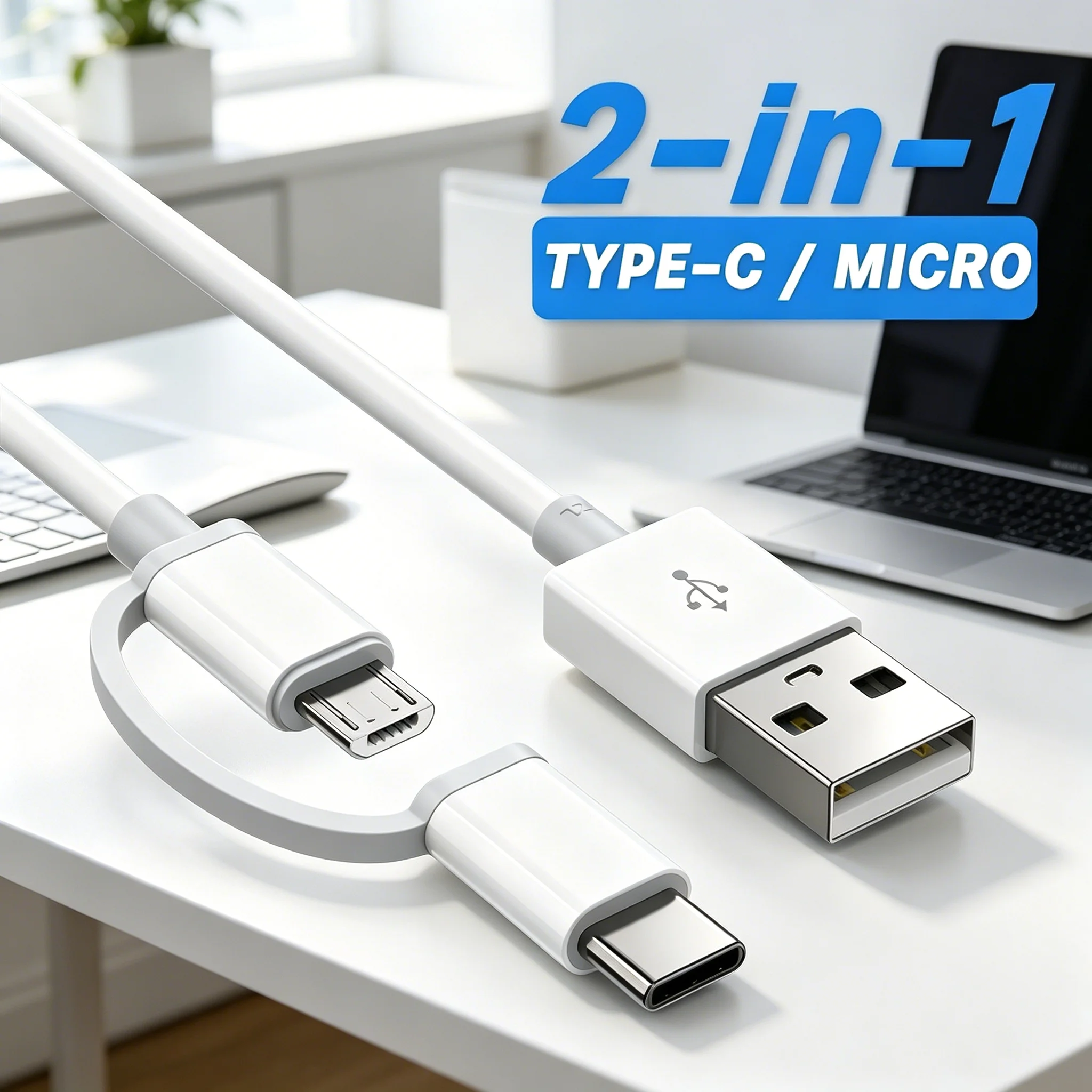 2 in 1 USB to Type C Charging Cable Quick Data Sync Cord Multi-Scene Mobile Phone Charging Wire For Huawei Honor Xiaomi Samsung