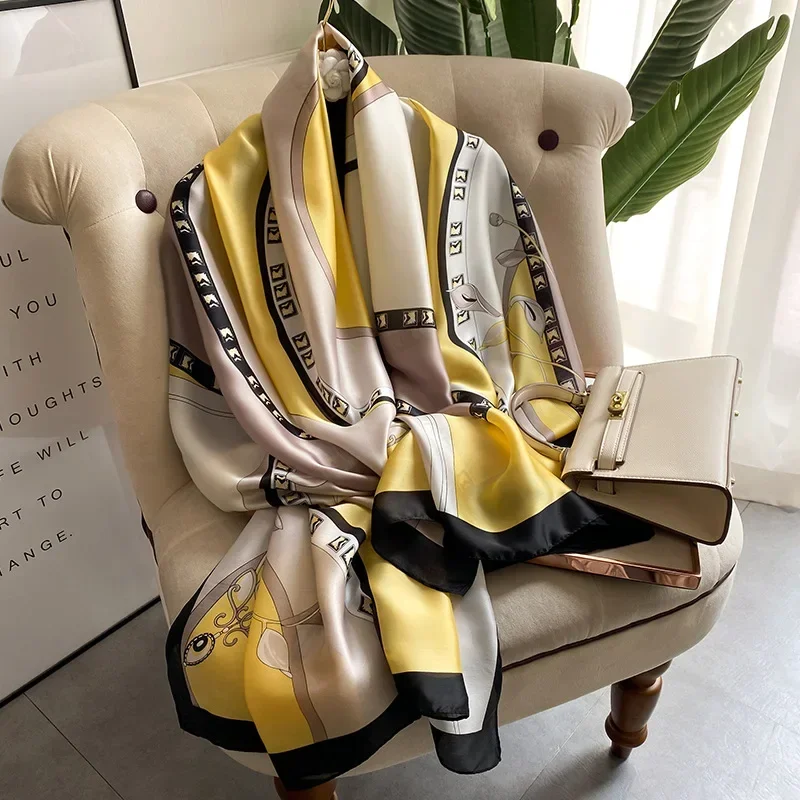 

180*90cm Luxury Brand Women Summer Silk Scarves Shawl Lady Wrap Soft Female Europe Designer Beach Bandanna foulard muffler pareo