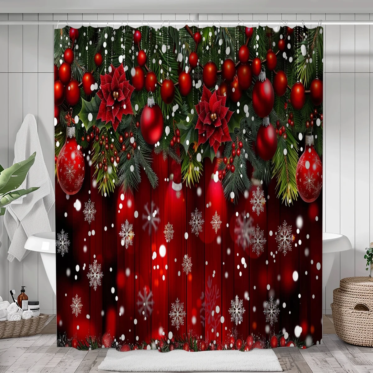 1 pack Christmas pattern polyester material shower curtain tarpaulin bathroom thickeneded mildew-proof partition curtain bathroom water-blocking