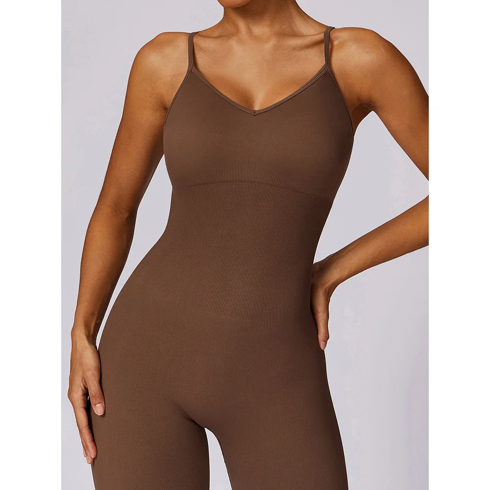 Women Sports Jumpsuit Gym Clothes One-piece Yoga Suit Backless Hollow-out Sleeveless Sportswear