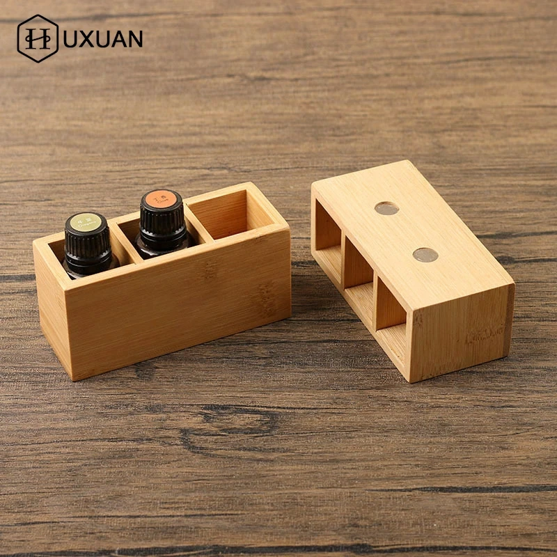 1Pcs 3 Grids Essential Oil Bamboo Display Stand 6 Hole Storage Rack Smooth For Oils Perfume Bottle Magnetic Display Holder