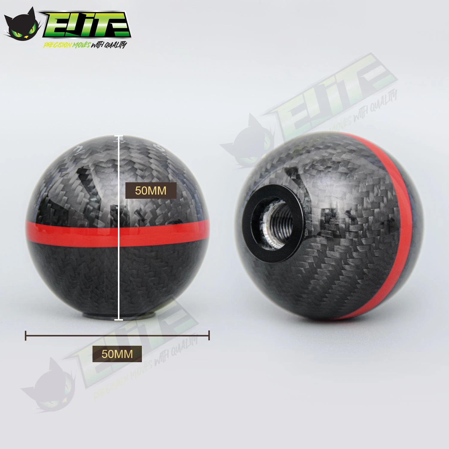 MUGEN 5/6 Speed Carbon Fiber Gear Shift Knob JDM Racing Black Red Line Ball Shape Shifter Level Head