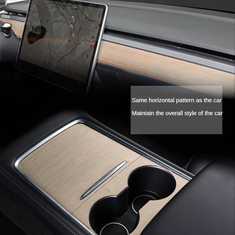 for Tesla Model Y 3 Solid Wood Center Console Wrap Sticker Central Control Protection Cover Pad Suede Interior Decor Accessories